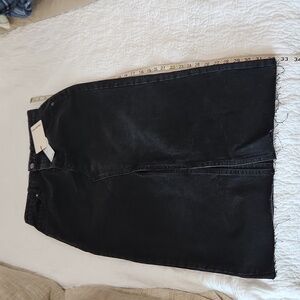 INDUSTRY Black denim maxi/midi length skirt raw hem button zip closure size 4